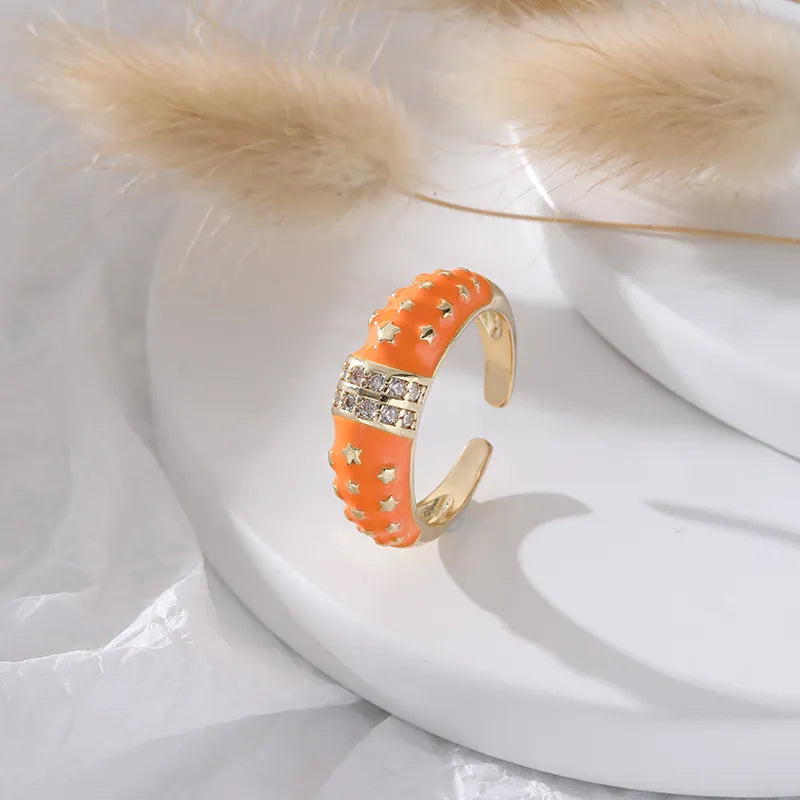 Star Copper Enamel Zircon Open Ring