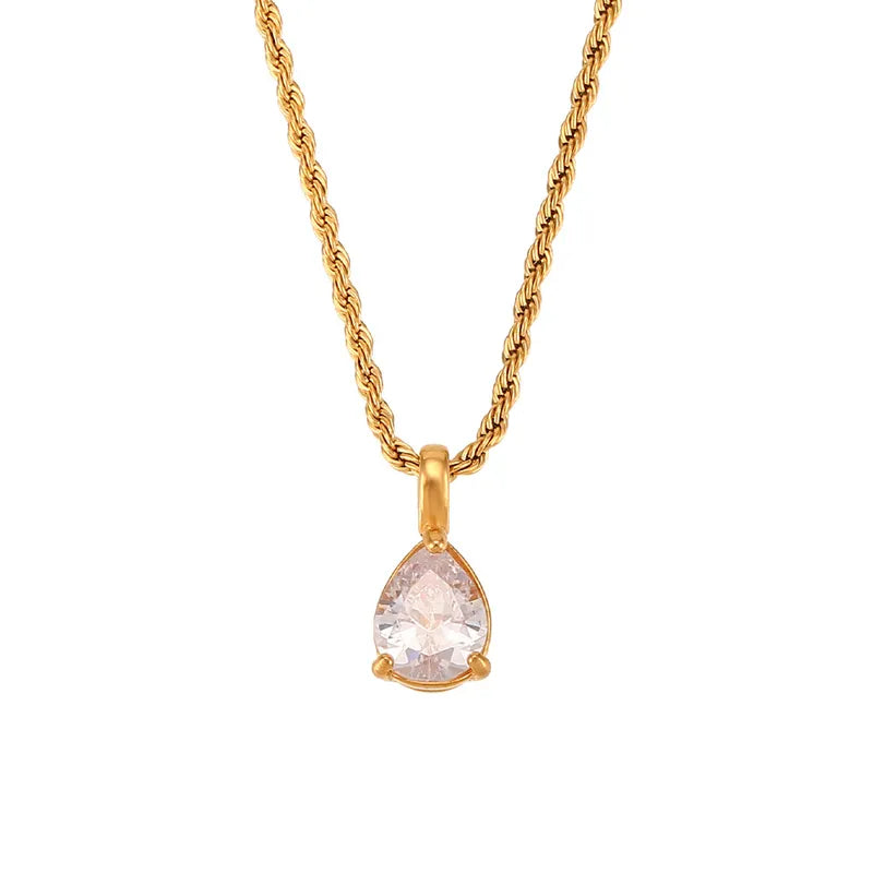 Water Droplets Stainless Steel Pendant Necklace Inlaid Zircon