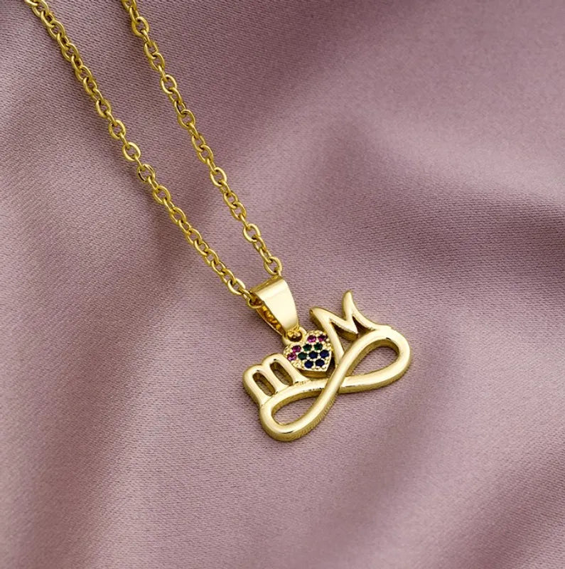 MAMA Letter Stainless Steel Plating Zircon Pendant Necklace - 10 designs