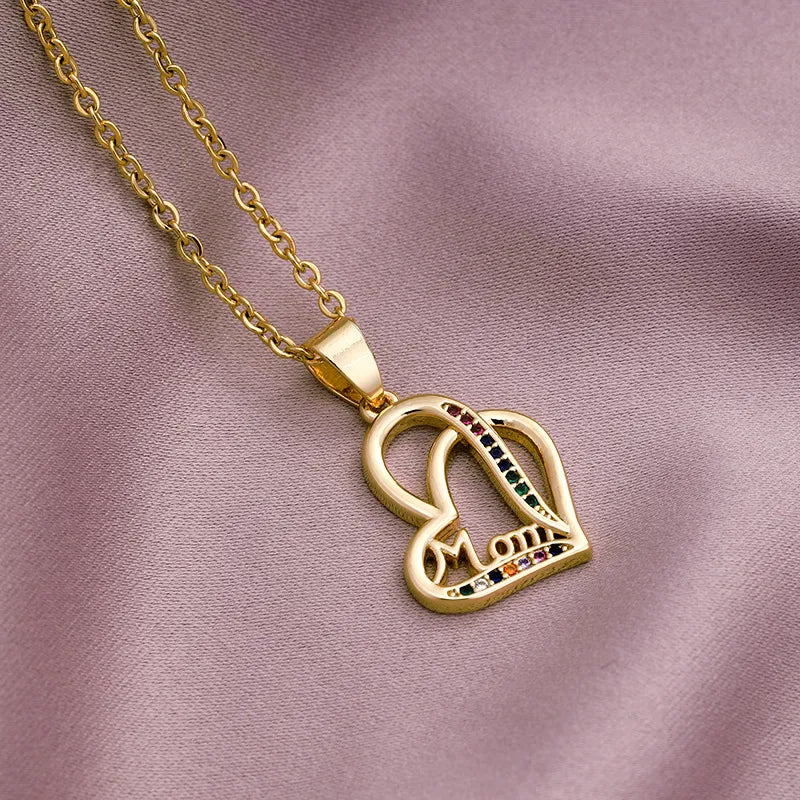 MAMA Letter Stainless Steel Plating Zircon Pendant Necklace - 10 designs