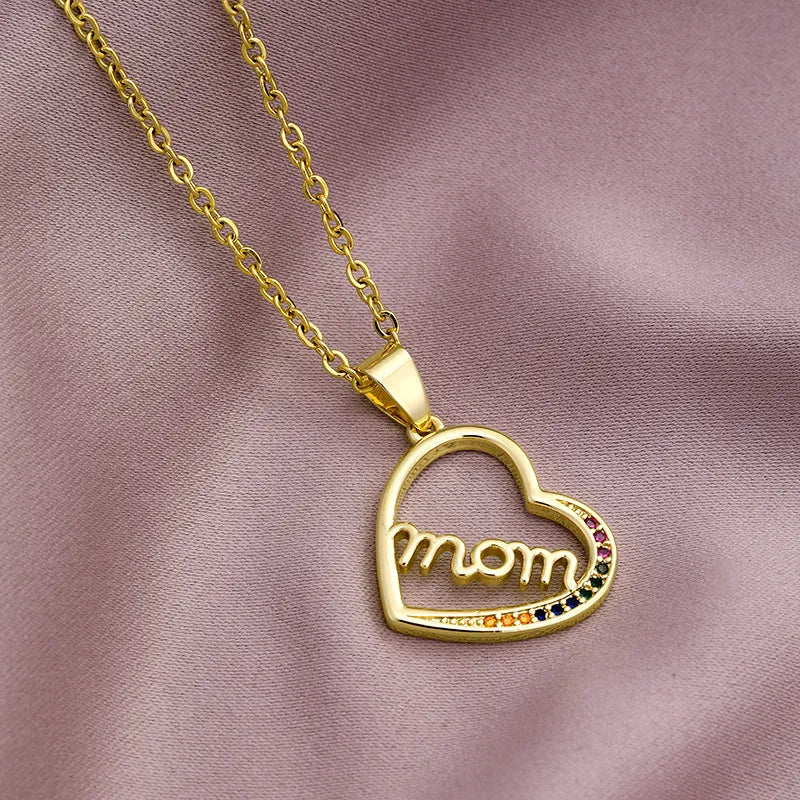 MAMA Letter Stainless Steel Plating Zircon Pendant Necklace - 10 designs