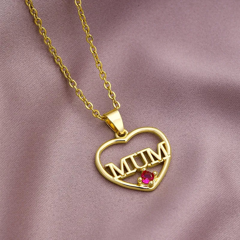 MAMA Letter Stainless Steel Plating Zircon Pendant Necklace - 10 designs