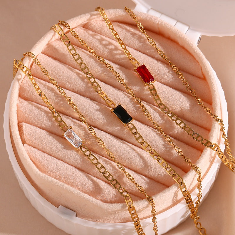 Elegant Square Stainless Steel Gold Plated Zircon Bracelet - SoCuteb2b