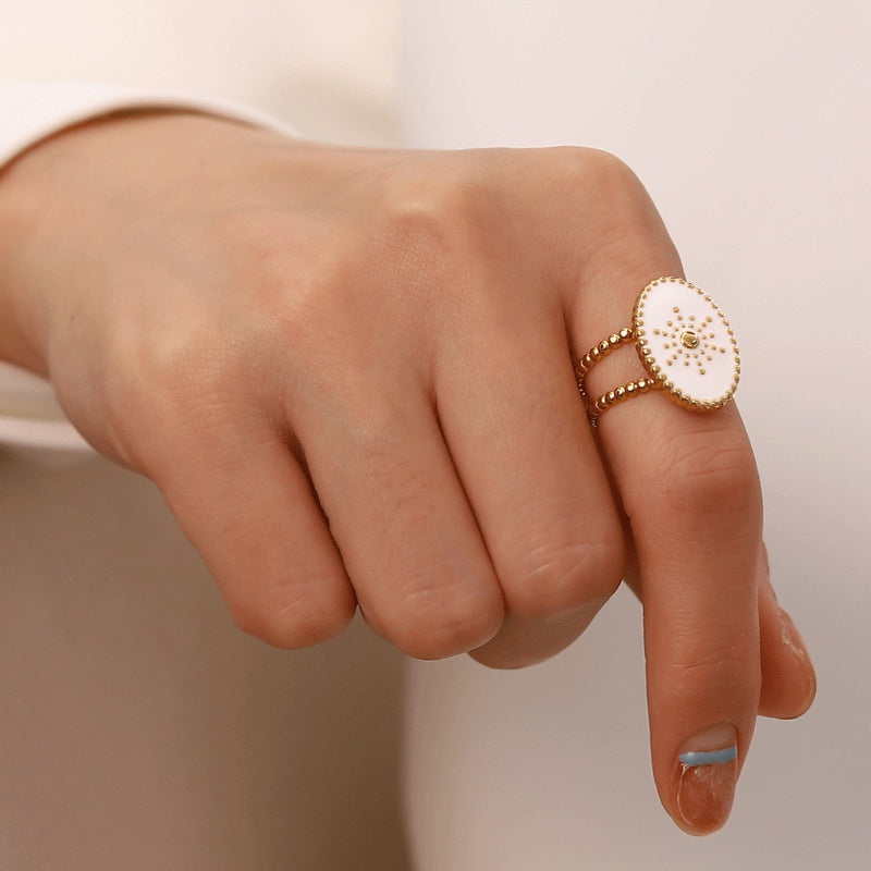 Fashion Oval Stainless Steel Enamel Open Ring - SoCuteb2b