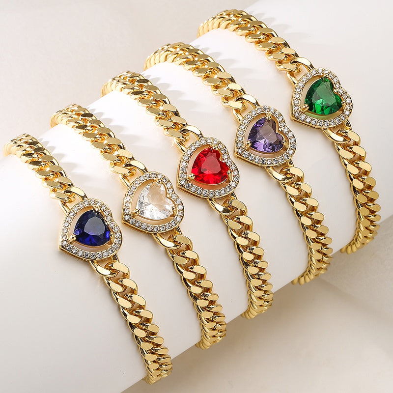 Heart Shape Copper Inlay Zircon Bracelet