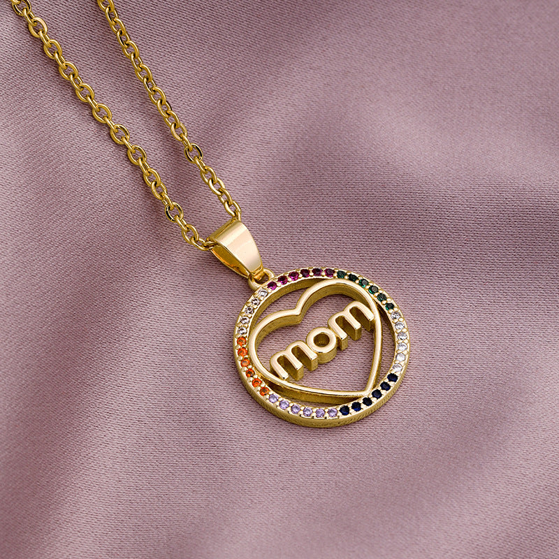 MAMA Letter Stainless Steel Plating Zircon Pendant Necklace - 10 designs