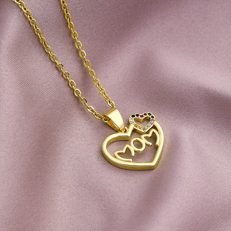 MAMA Letter Stainless Steel Plating Zircon Pendant Necklace - 10 designs