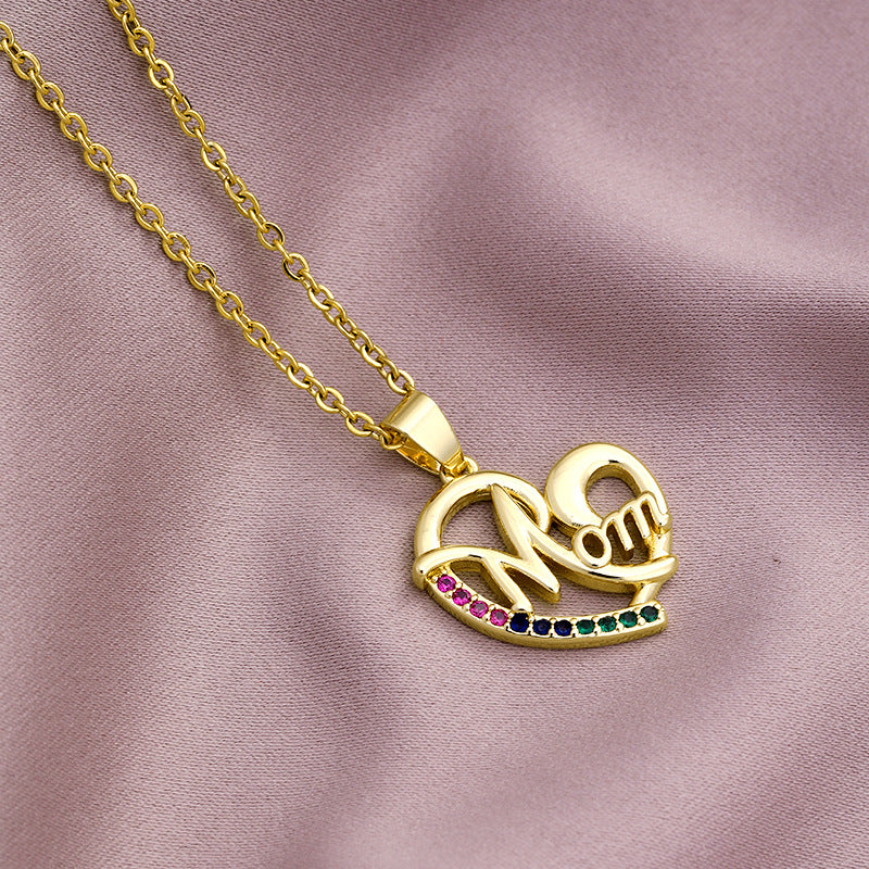 MAMA Letter Stainless Steel Plating Zircon Pendant Necklace - 10 designs