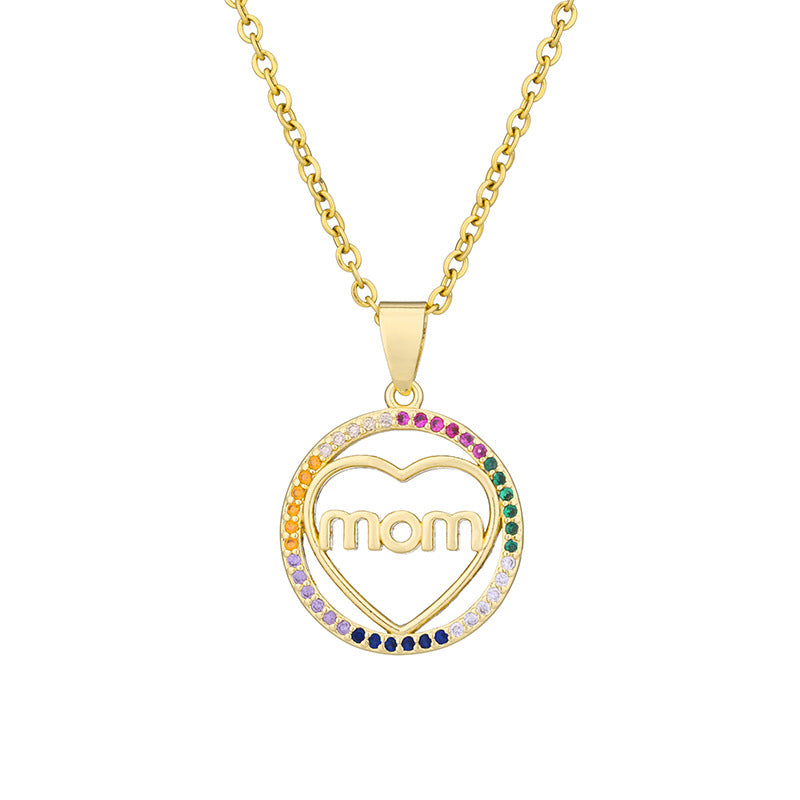 MAMA Letter Stainless Steel Plating Zircon Pendant Necklace - 10 designs
