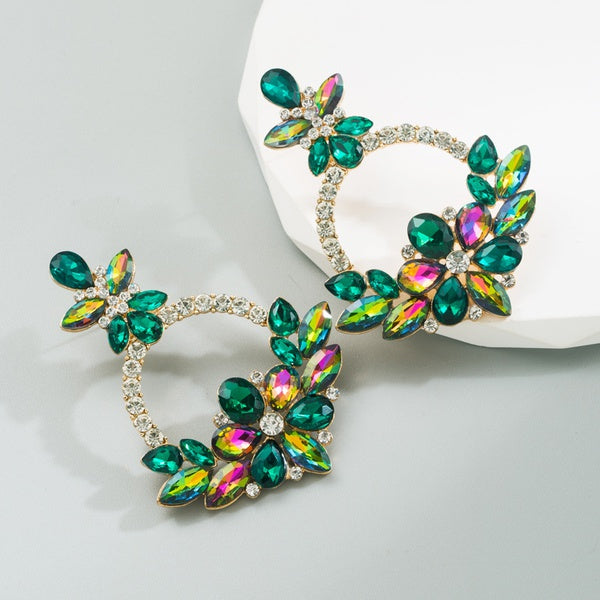 Fashion Flower Alloy Inlay Rhinestones Drop Earrings - SoCuteb2b