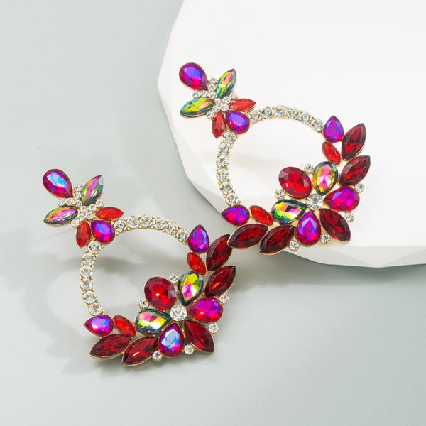 Fashion Flower Alloy Inlay Rhinestones Drop Earrings - SoCuteb2b
