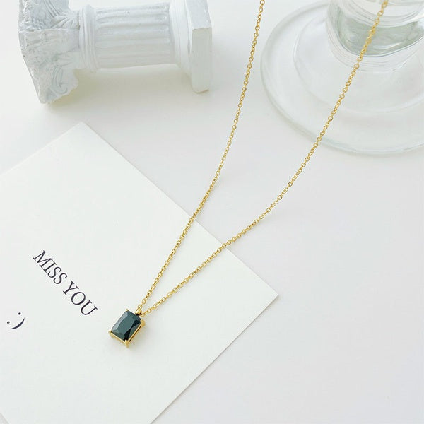 Elegant Square Stainless Steel Plating Rhinestones Pendant Necklace