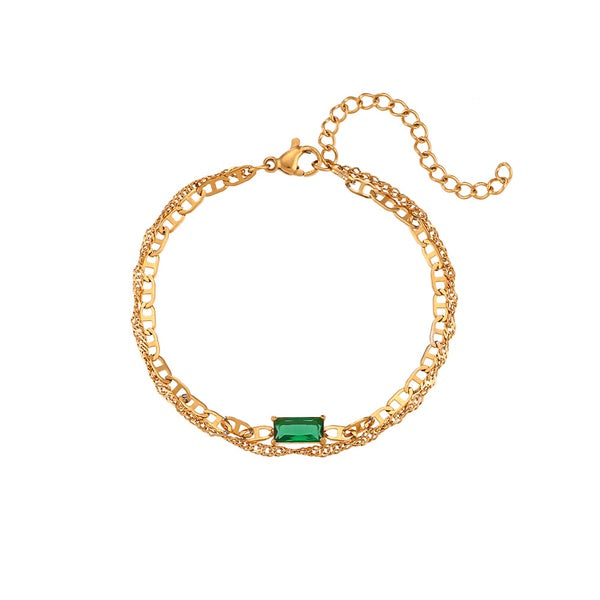 Elegant Square Stainless Steel Gold Plated Zircon Bracelet - SoCuteb2b
