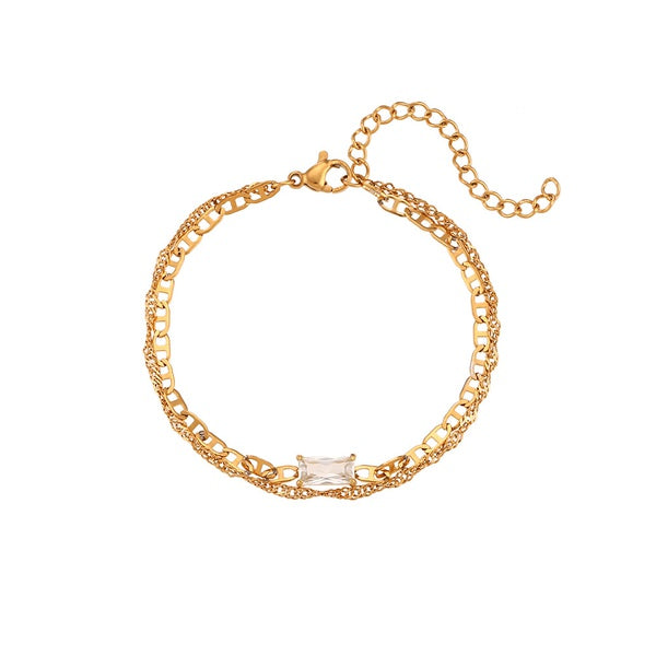 Elegant Square Stainless Steel Gold Plated Zircon Bracelet - SoCuteb2b