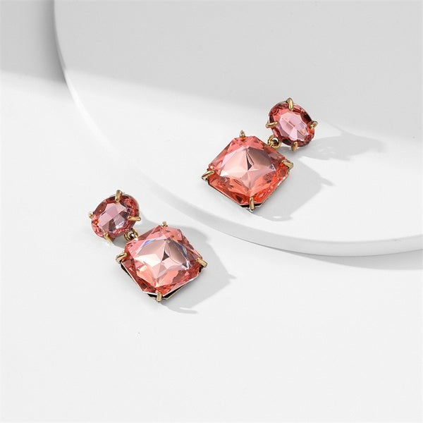 Fashion Square Alloy Rhinestone Womens Drop Earrings - SoCuteb2b
