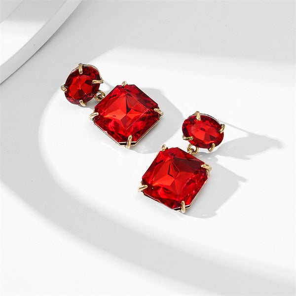 Fashion Square Alloy Rhinestone Womens Drop Earrings - SoCuteb2b