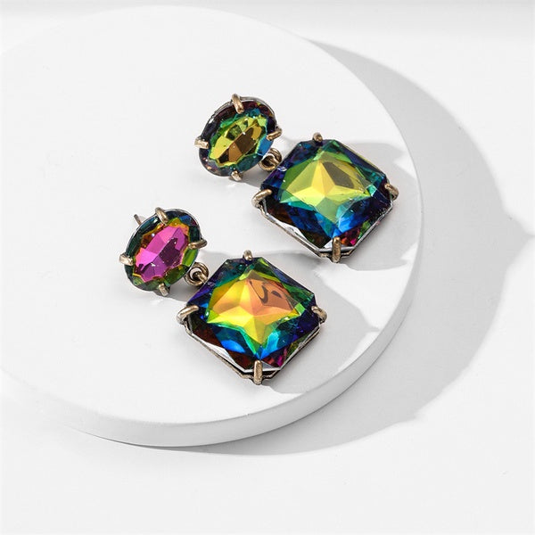 Fashion Square Alloy Rhinestone Womens Drop Earrings - SoCuteb2b