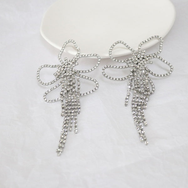 Personalized Flower Full Rhinestone Tassel Oversized Earrings - SoCuteb2b
