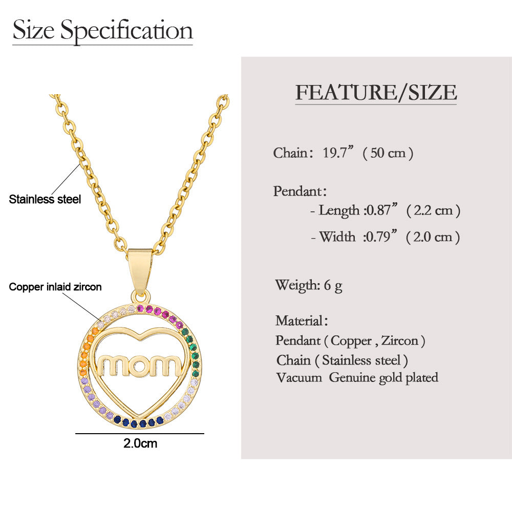 MAMA Letter Stainless Steel Plating Zircon Pendant Necklace - 10 designs