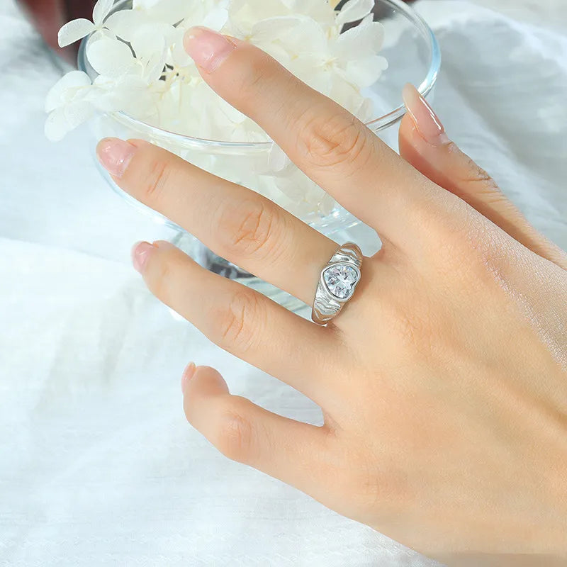 Heart Shape Titanium Steel Plating Ring