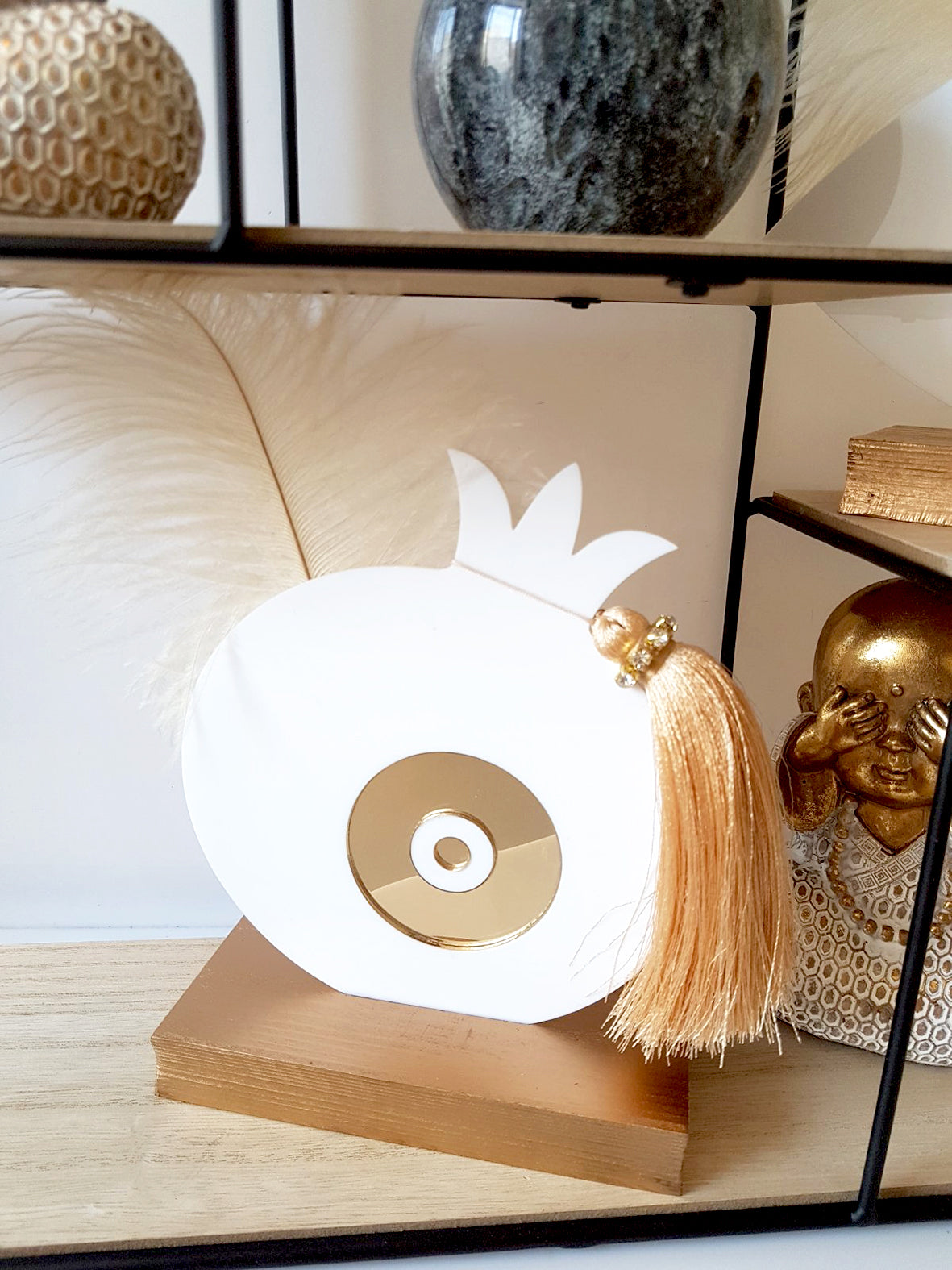 Επιτραπέζιο γούρι Ρόδι με μάτι, φτερό και φούντα