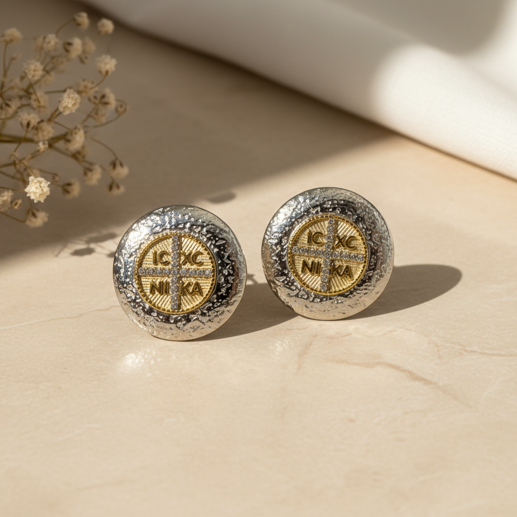 Ατσάλινα δίχρωμα σκουλαρίκια με κωνσταντινάτο και ζιργκόν – Divine Shine Earrings by So Cute by Dimi Wholesale