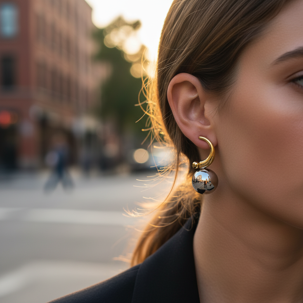 ⚡🚚 Bold Sphere Drops – Ατσάλινα Σκουλαρίκια με Σφαιρικό Μοτίφ