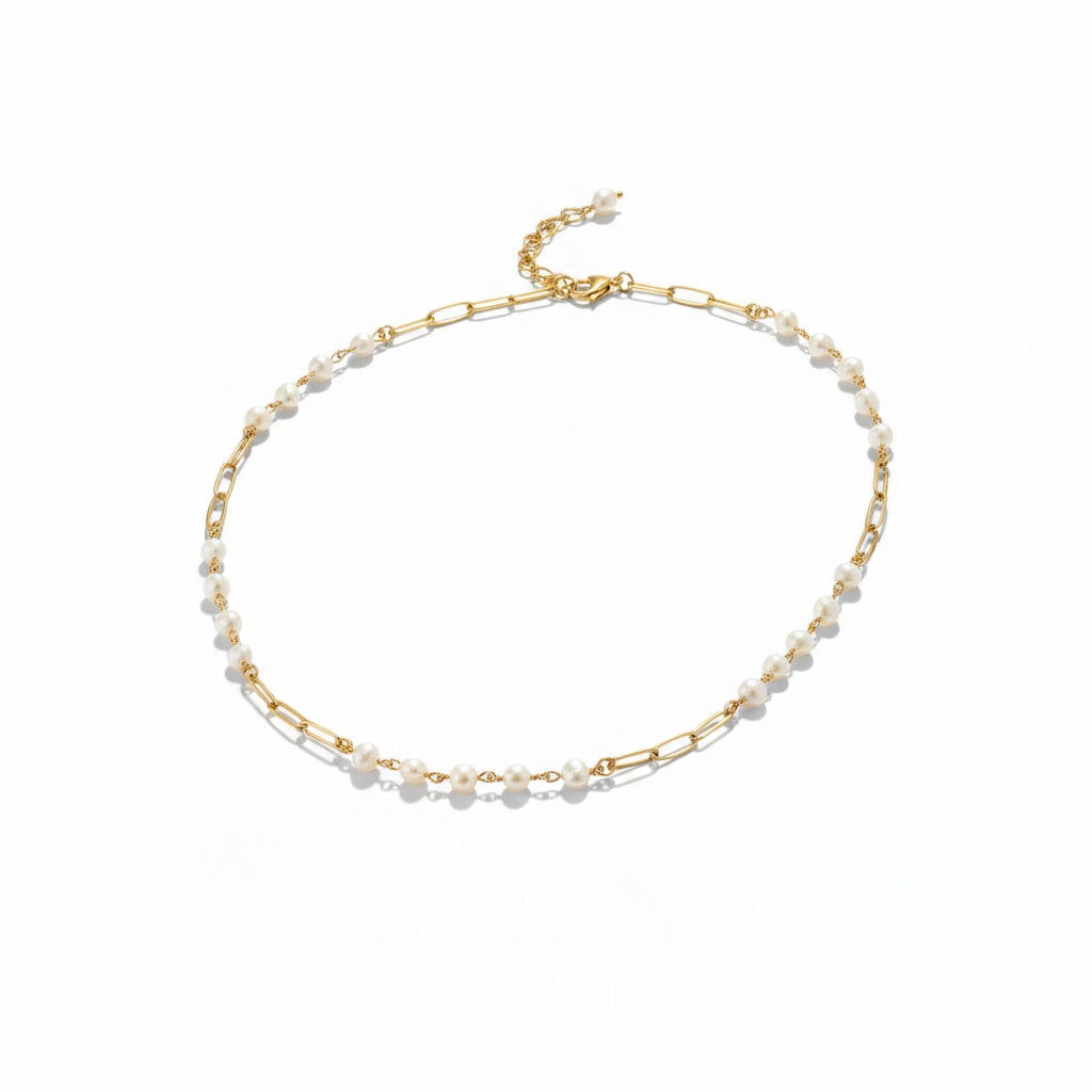 🤍✨ Charis Pearl Necklace – Χειροποίητο Κολιέ με Πέρλες & Τμήματα Ατσάλινης Αλυσίδας