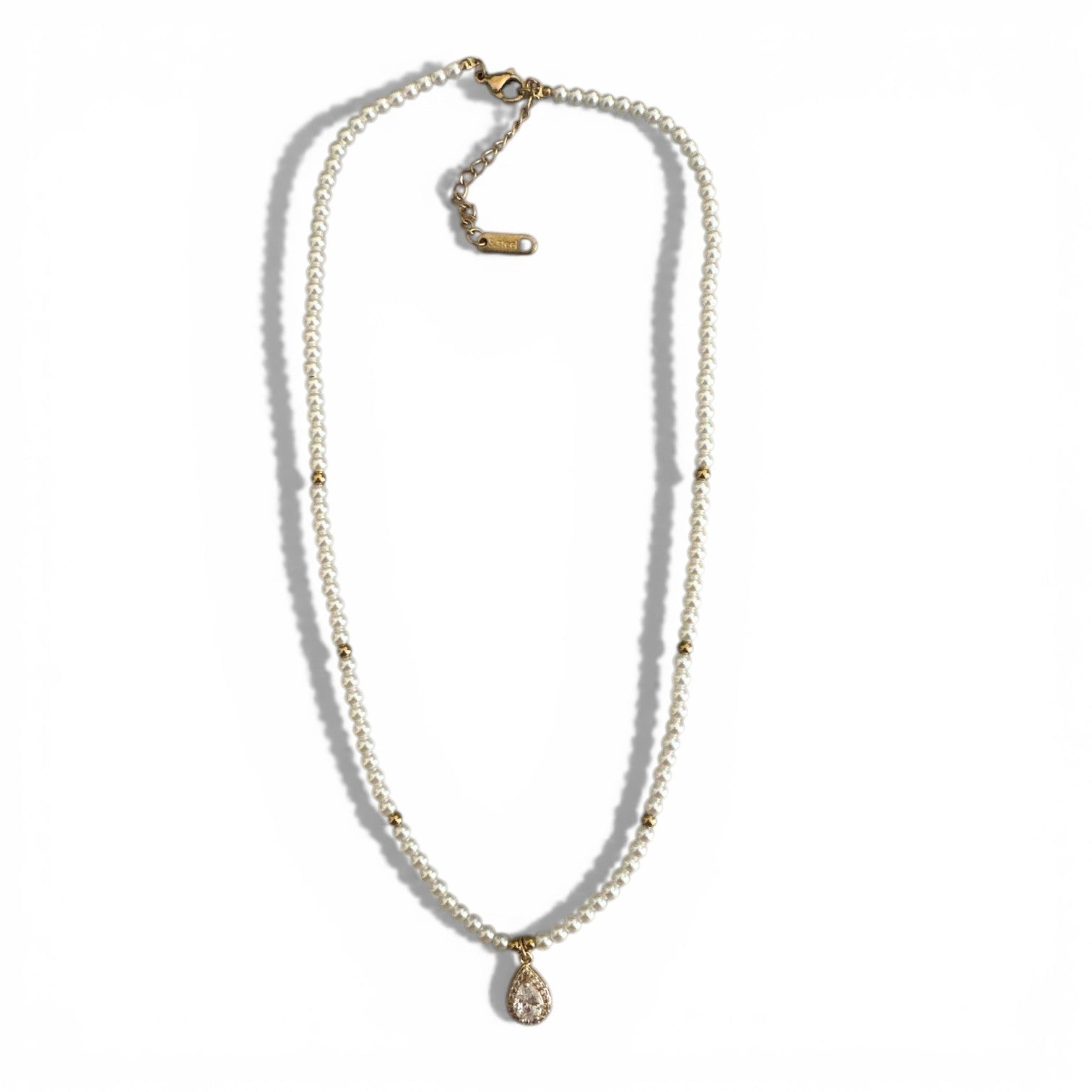 Ατσάλινο κολιέ με πέρλες και κρεμαστή σταγόνα ζιργκόν So Cute by Dimi