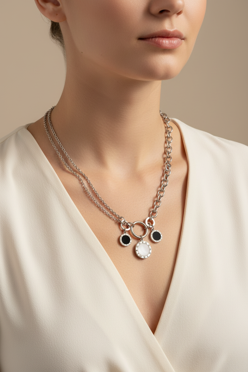 Numeral Layer Necklace ατσάλινο κολιέ με φίλντισι και χάραξη λατινικών αριθμών σε χρυσό και ασημί – So Cute by Dimi