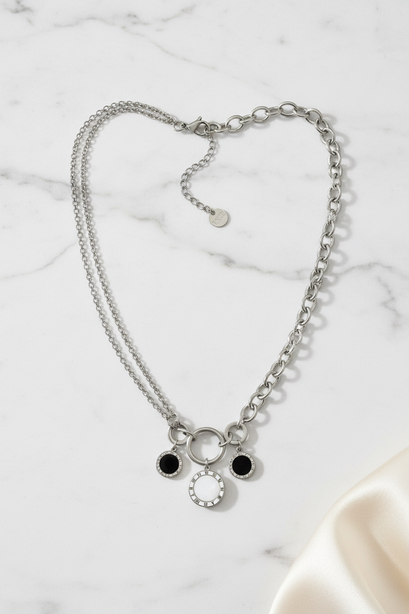 Numeral Layer Necklace ατσάλινο κολιέ με φίλντισι και χάραξη λατινικών αριθμών σε ασημί – So Cute by Dimi