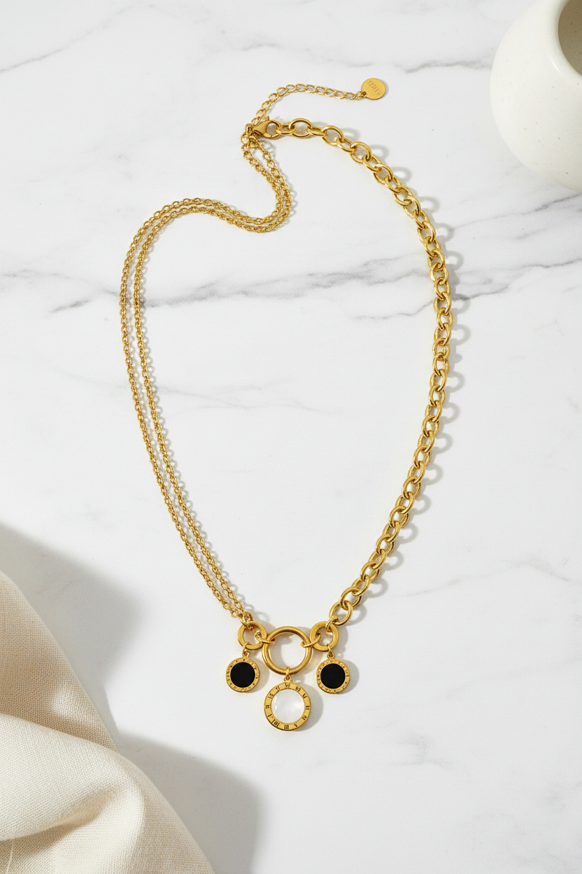 Numeral Layer Necklace ατσάλινο κολιέ με φίλντισι και χάραξη λατινικών αριθμών σε χρυσό  – So Cute by Dimi