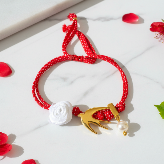 Χειροποίητο βραχιόλι Μάρτης με χελιδόνι και πέρλα So Cute by Dimi – κωδ. 1-501-2861