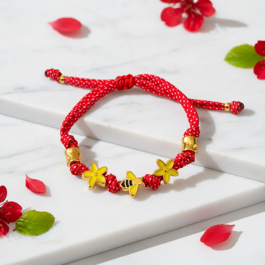Χειροποίητο βραχιόλι Μάρτης με μέλισσα και λουλούδια So Cute by Dimi – κωδ. 1-501-2862