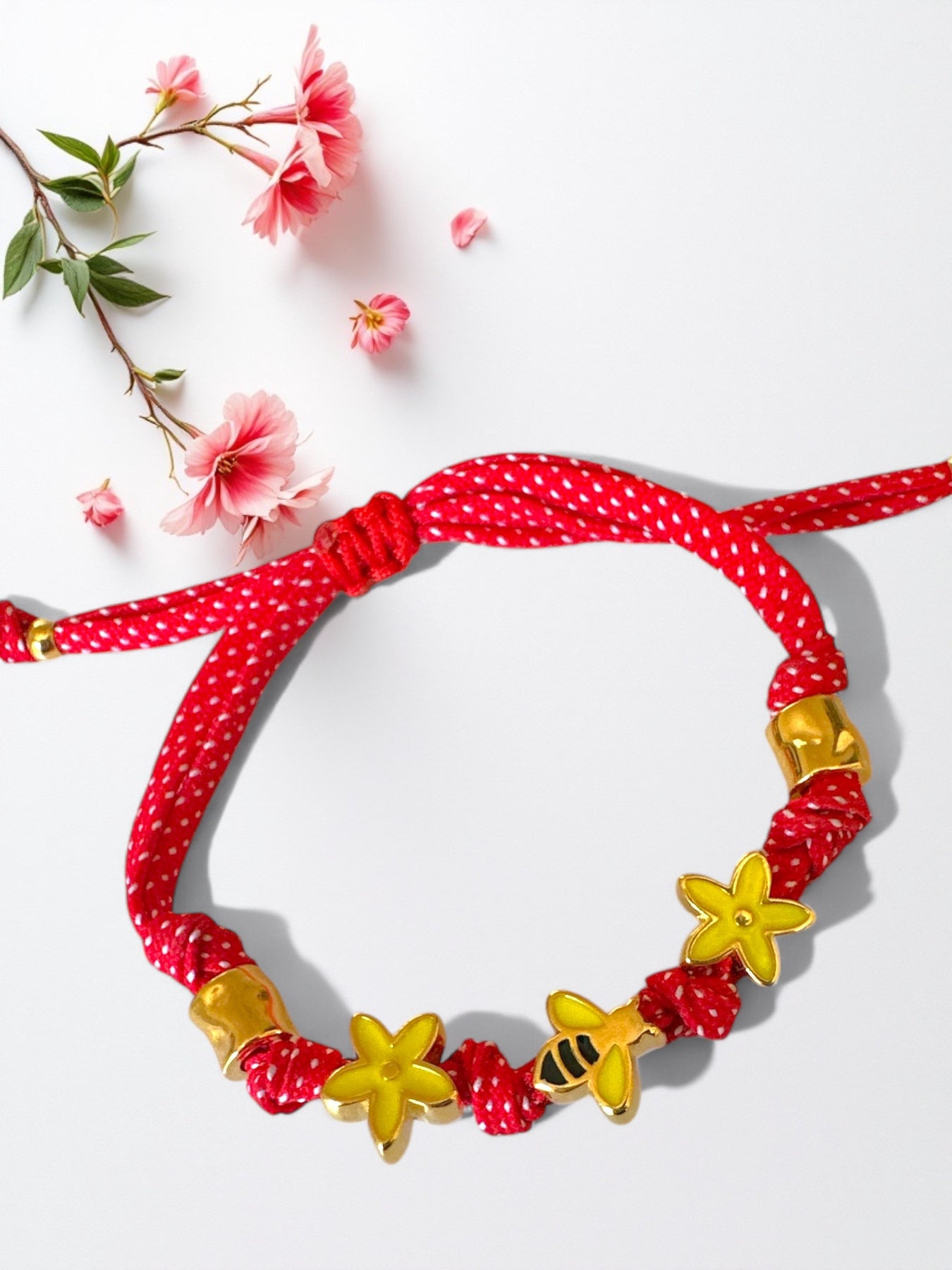 Χειροποίητο βραχιόλι Μάρτης με μέλισσα και λουλούδια So Cute by Dimi – κωδ. 1-501-2862