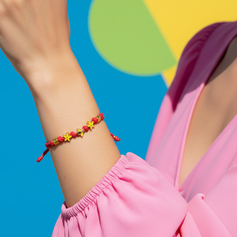 Χειροποίητο βραχιόλι Μάρτης με μέλισσα και λουλούδια So Cute by Dimi – κωδ. 1-501-2862