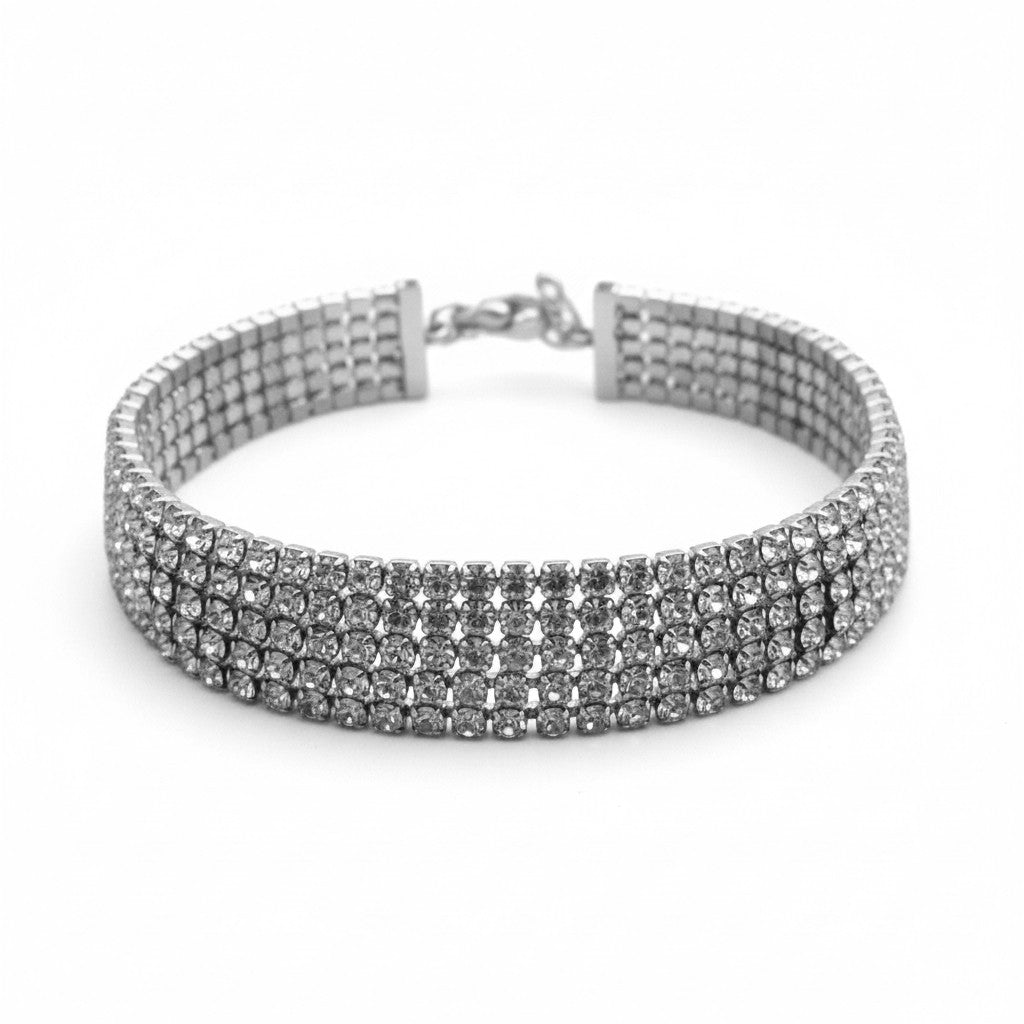 Χονδρικό ατσάλινο statement cuff βραχιόλι με πολλαπλές σειρές ζιργκόν — So Cute by Dimi, κωδ. 1-501-3143