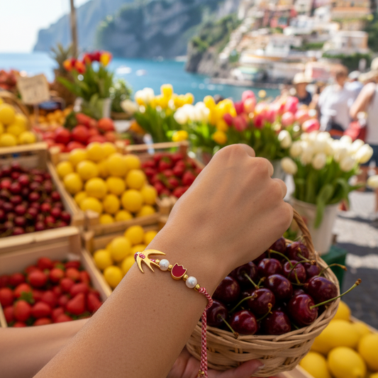 🤍✨ Βραχιόλι Μάρτης με Πέρλες, Τουλίπα &  Χελιδόνι