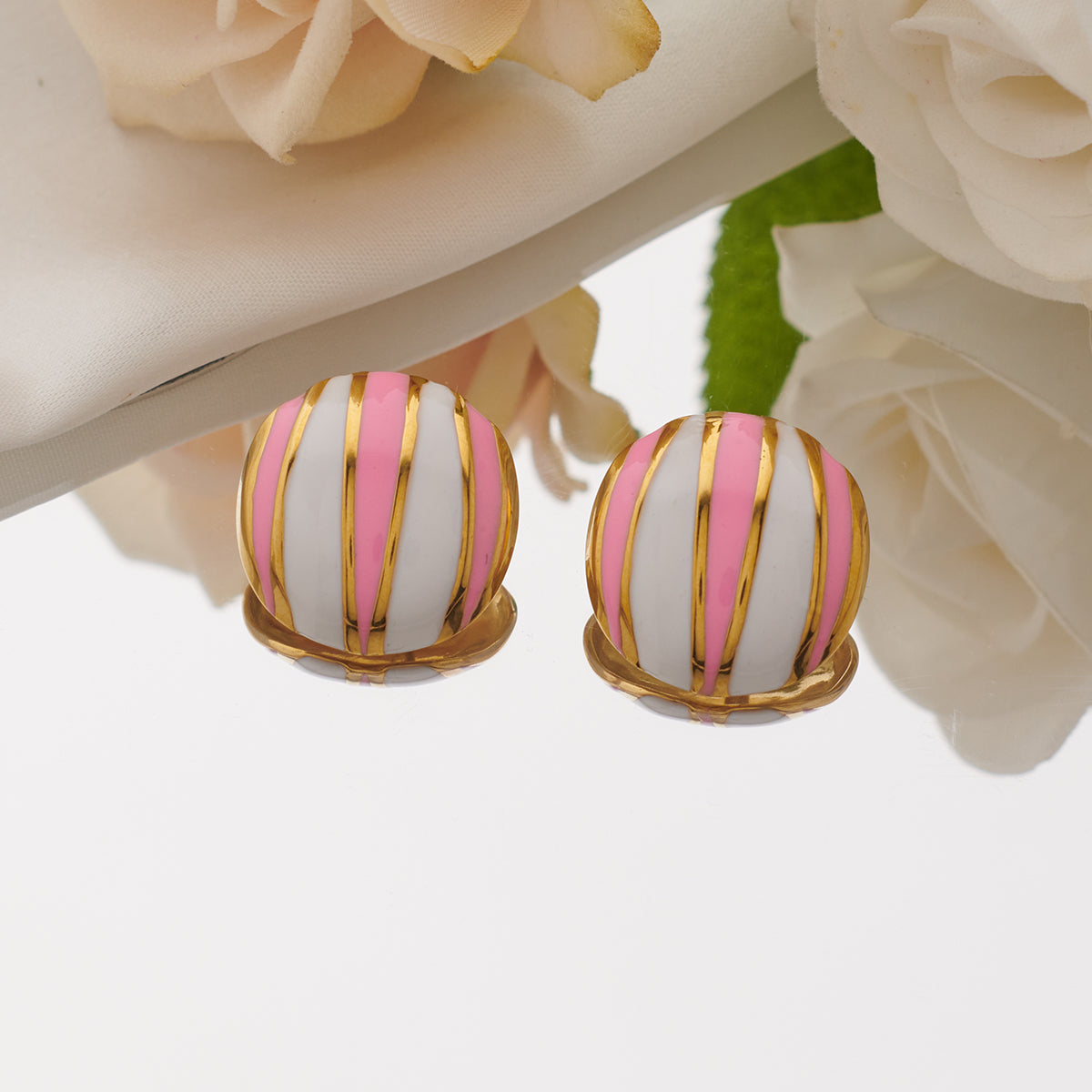 Artistic Round Stripe Enamel Plating 304 Stainless Steel 18K Gold Plated Ear Studs