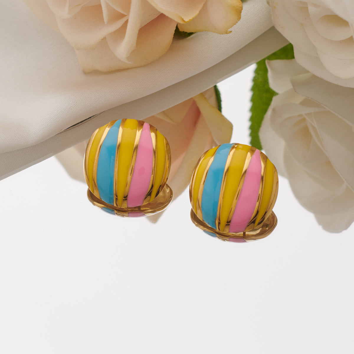 Artistic Round Stripe Enamel Plating 304 Stainless Steel 18K Gold Plated Ear Studs