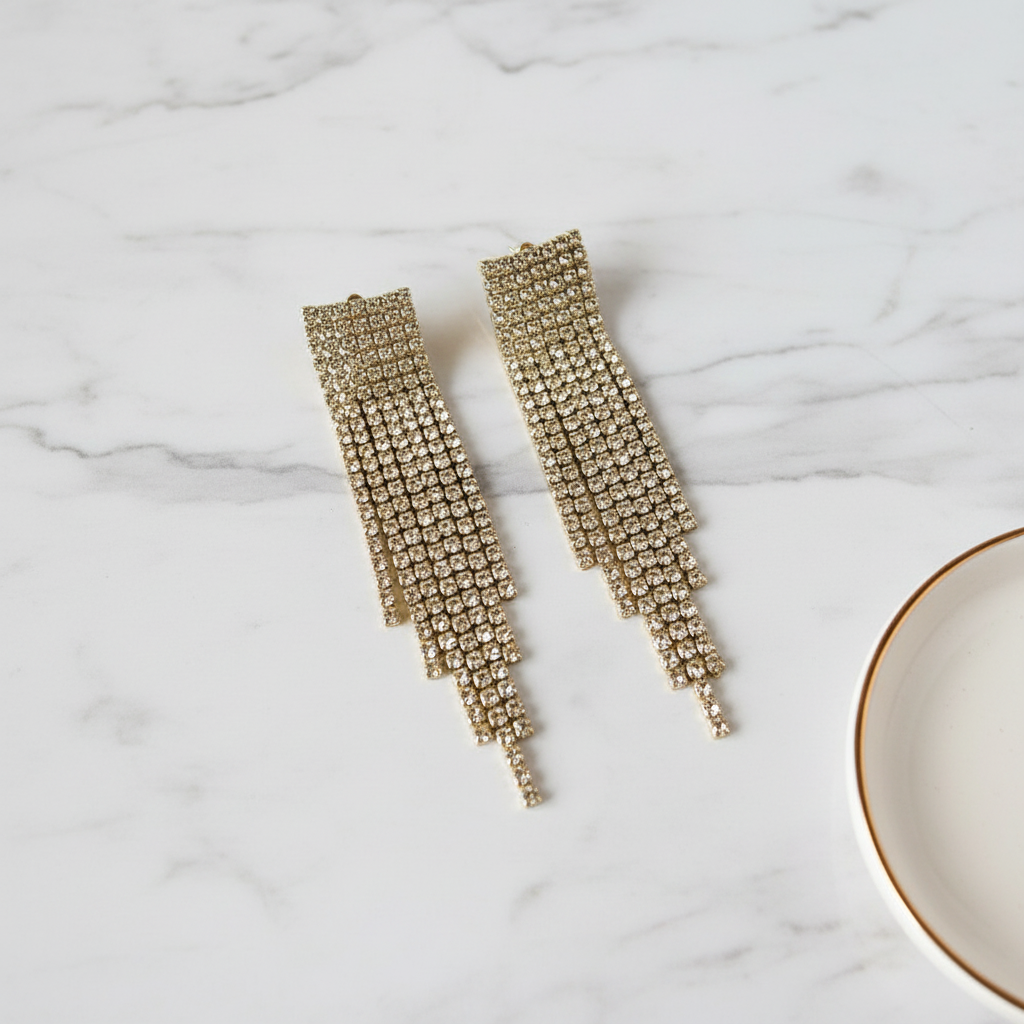 Χονδρική – Ατσάλινα glam σκουλαρίκια strass σε χρυσό – So Cute Wholesale