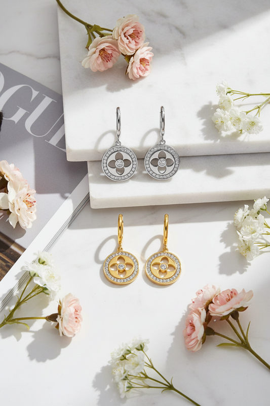 Crystal Bloom Drops ατσάλινα σκουλαρίκια με ζιργκόν So Cute by Dimi – Κωδ. 1-502-3153