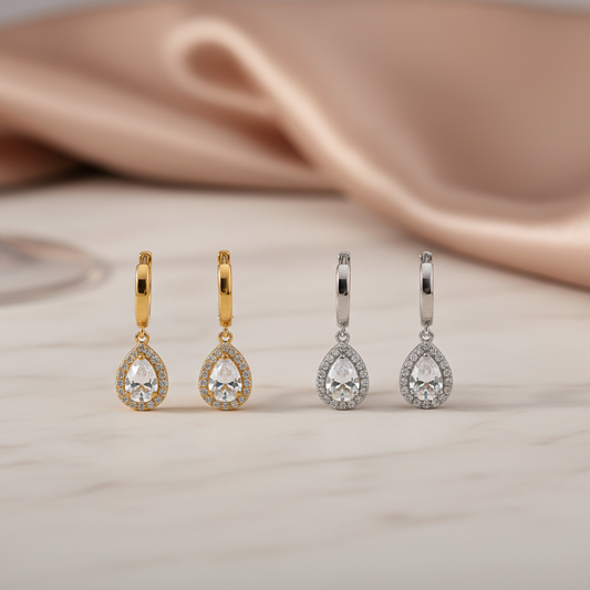 Ατσάλινα σκουλαρίκια mini κρίκος με δάκρυ κρύσταλλο και ζιργκόν, So Cute by Dimi – Κωδ. 1-502-3155
