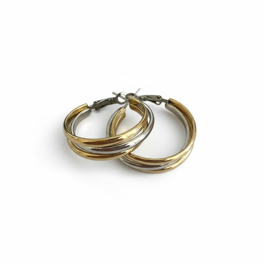Δίχρωμα ατσάλινα σκουλαρίκια κρίκοι 30mm layered gold silver κωδ 1-502-3161 So Cute by Dimi