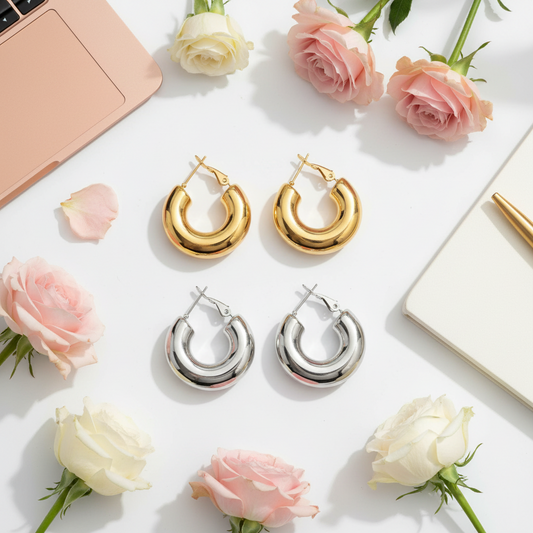  Bold Curve Hoops chunky σκουλαρίκια κρίκοι 25mm σε χρυσό και ασημί φινίρισμα