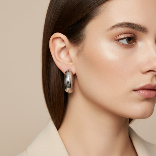 Bold Curve Hoops 30mm ατσάλινα σκουλαρίκια chunky κρίκοι με καμπύλη γραμμή σε  ασημί