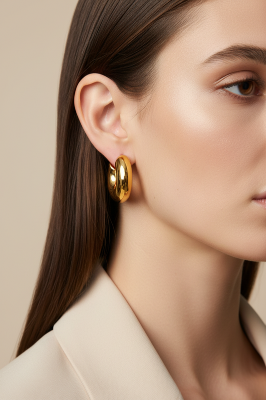 Bold Curve Hoops 30mm ατσάλινα σκουλαρίκια chunky κρίκοι με καμπύλη γραμμή σε χρυσό
