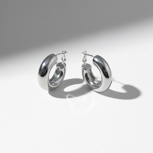 Bold Curve Hoops 30mm slim ατσάλινα σκουλαρίκια σε ι ασημί με καμπυλωτό design