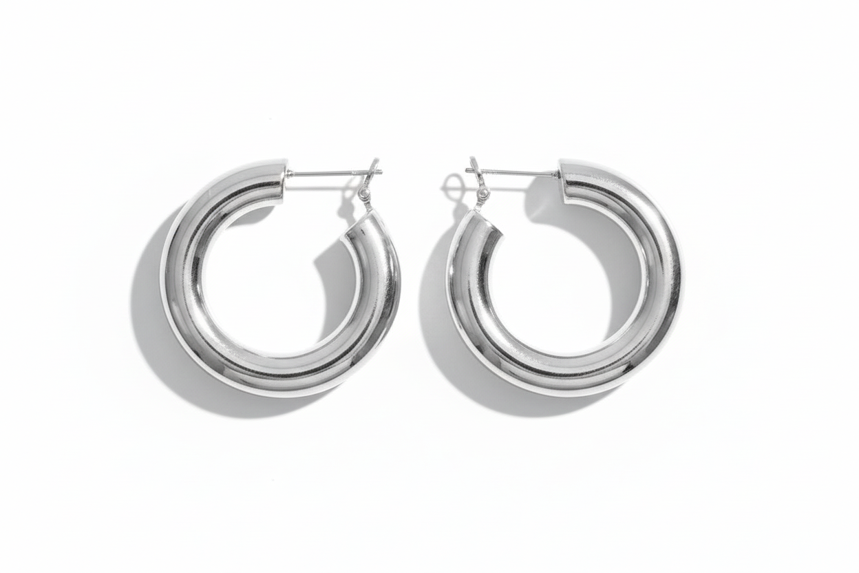 Bold Curve Hoops 40mm slim ατσάλινα σκουλαρίκια σε ασημί με καμπυλωτό design