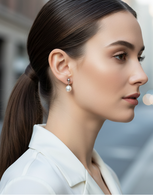 Ατσάλινα mini σκουλαρίκια με πέρλα Éclat Pearl Mini Earrings So Cute by Dimi